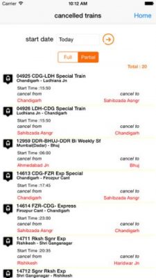 NTES App Cancelled Trains list